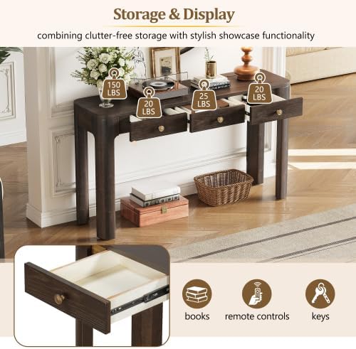 Bellemave 52" Rustic Console Table with 3 Drawers & Curved Corners, ...