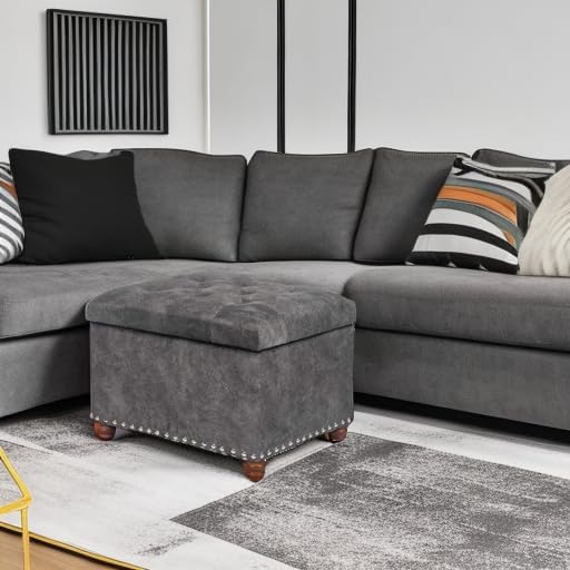 Joveco 24" Rectangular Ottoman with Storage for Living Room, Upholstered...