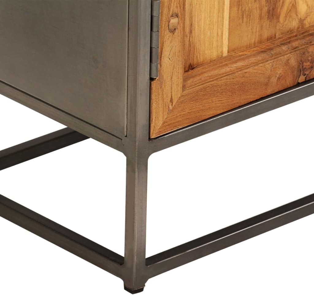 Brown and Grey Recycled Teak and Steel Medium Sideboard with Two Spacious Compartments for Living Room and Dining Room Storage