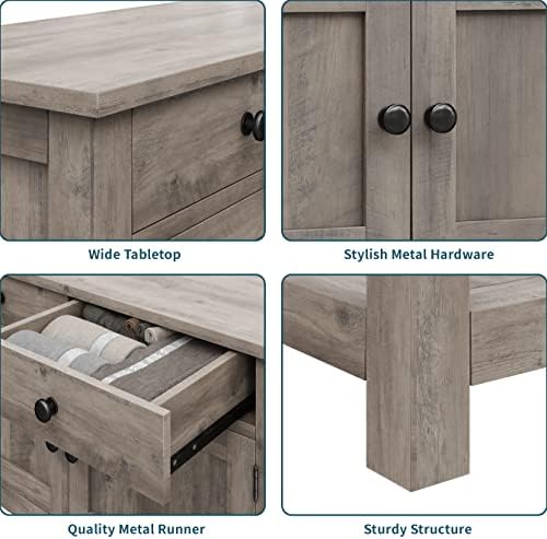 HOSTACK Farmhouse Console Table with Storage, 35"W Entryway Table, Ash Gray