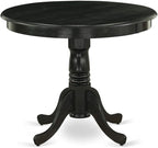 East West Furniture ANFL3-ABK-21 3 Piece Modern Dining Table Set Contains a Round Kitchen Table with Pedestal and 2 Blue Linen Fabric Parson Dining Chairs, 36x36 Inch, Wirebrushed Black