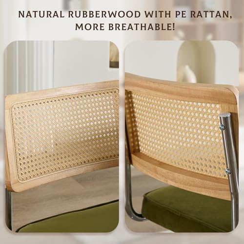 Rattan Dining Chairs Set of 4,Upholstered Mid-Century Modern Dining Room Chai...