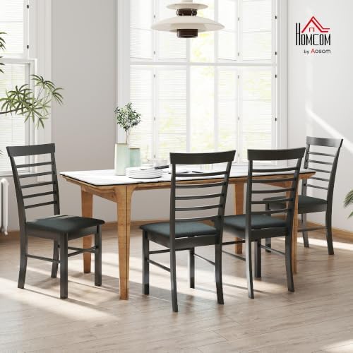 HOMCOM Wooden Dining Chairs Set of 4 Upholstered, Black and Gray