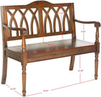 SAFAVIEH Furniture - Benjamin Bench - Teak - Solid Wood - Farmhouse High-Back Design - Ideal for Entryway, Living Room, Dining Room, 17.1" Seat Height (AMH6500D)