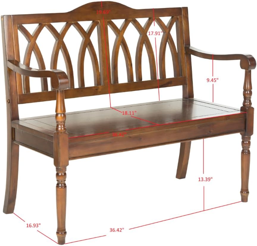 SAFAVIEH Furniture - Benjamin Bench - Teak - Solid Wood - Farmhouse High-Back Design - Ideal for Entryway, Living Room, Dining Room, 17.1" Seat Height (AMH6500D)