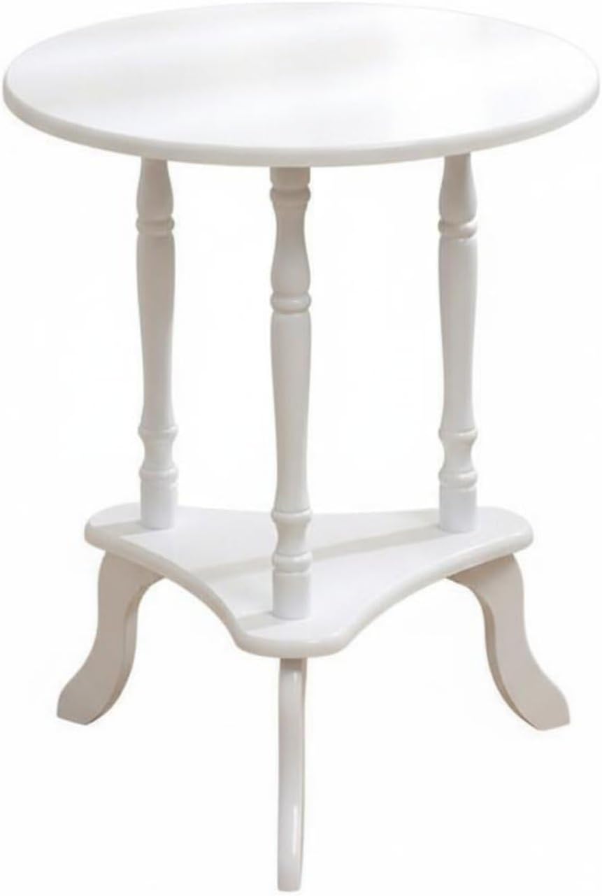 Fenteer Table Round Side Table End Telephone Table with Rubber Wood Frame and Lower Storage Shelf Baked Paint Finish for Easy Cleaning Suitable, White, 48-48-61cm