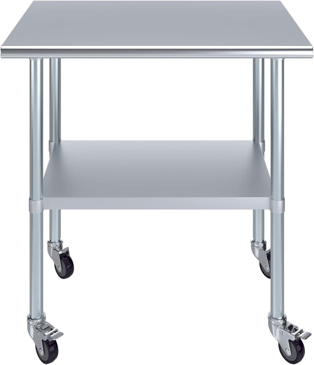 AmGood 24" x 36" Stainless Steel Work Table with Casters | Heavy Duty Metal Utility Table On Wheels | Kitchen Island Cart