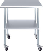 AmGood 24" x 36" Stainless Steel Work Table with Casters | Heavy Duty Metal Utility Table On Wheels | Kitchen Island Cart