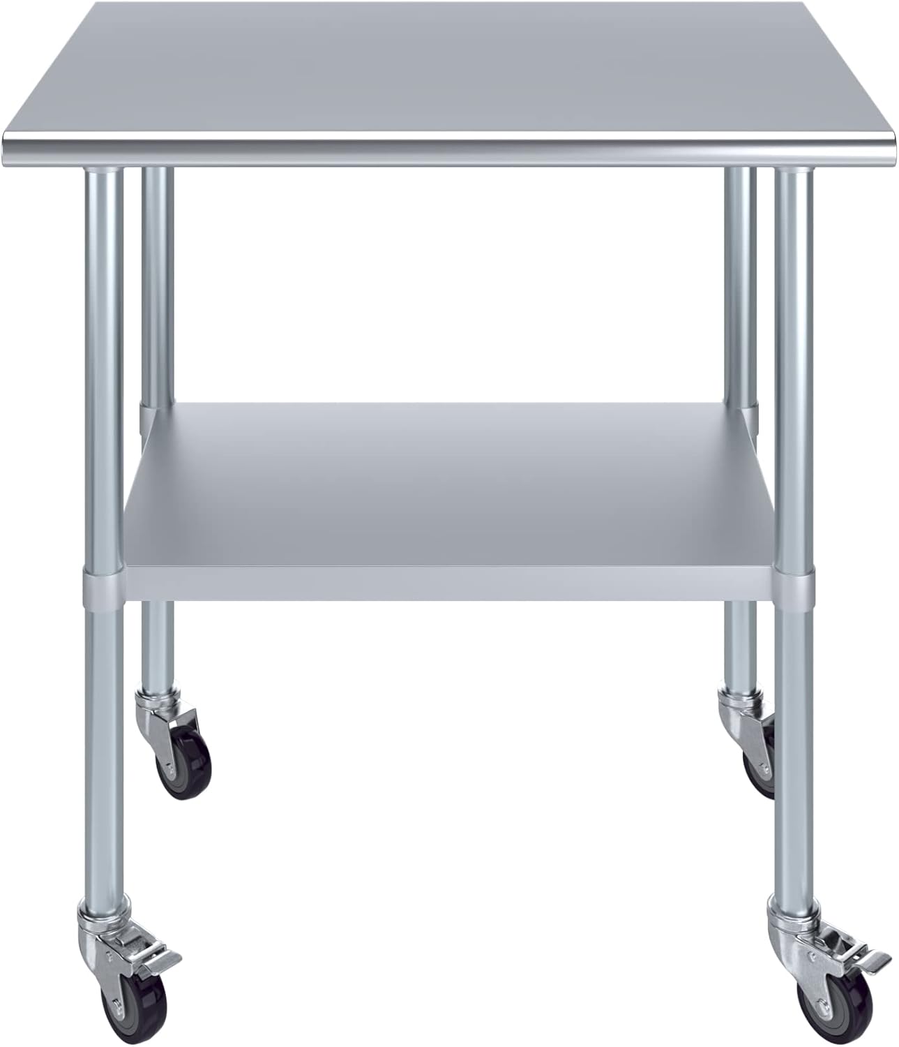 AmGood 24" x 36" Stainless Steel Work Table with Casters | Heavy Duty Metal Utility Table On Wheels | Kitchen Island Cart