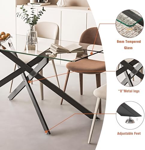 Henf Glass Dining Table Set for 4, 5 Piece Modern Kitchen Table and Chairs fo...