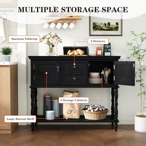ARTPOWER Console Table with 2 Drawers, Retro Entryway Table with 2 Door