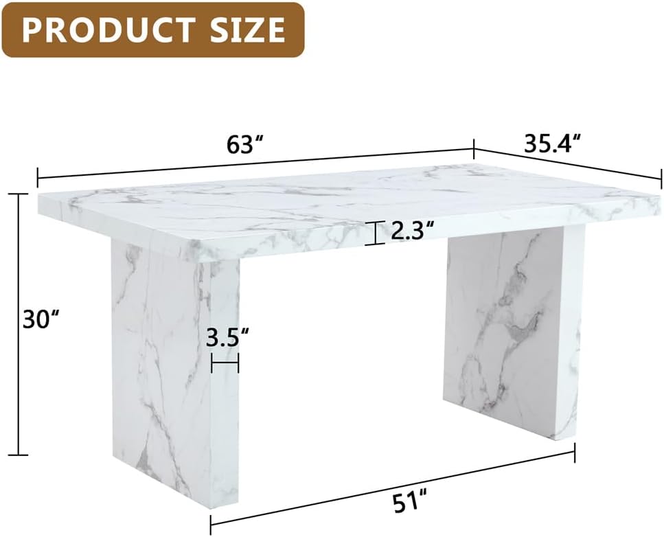 63" Marble Grain Dining Table, Modern Dining Table for 4/6, Dining Room ...