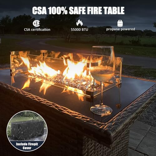 LayinSun 10 Pieces Outdoor Patio Furniture Set with Fire Pit Table, Rattan Wi...