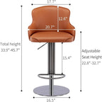 Black Titanium Stainless Steel Bar Stools,Grade Modern Leather Bar Chair with Backrest,Swivel Adjustable Height for Kitchen Counter and Dining Room (Brown Leather-2pcs)