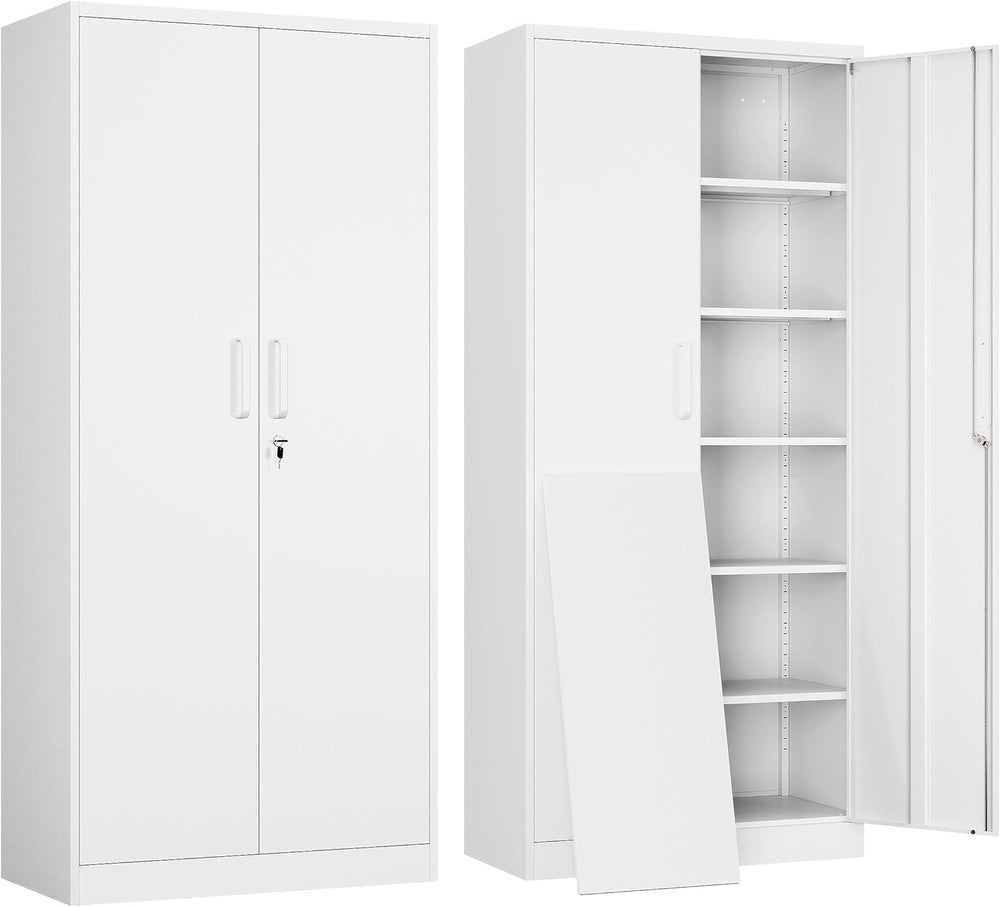 Yizosh Metal Garage Storage Cabinet with 2 Doors and 5 Adjustable Shelves - 7...