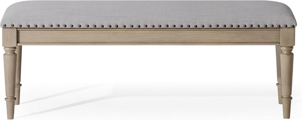 Maven Lane Elizabeth Traditional Wooden Upholstered Bench, Padded Seat for Kitchen Dining Room Table or Entryway in Antiqued Grey Finish