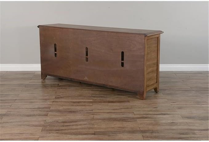 Pemberly Row Doe Valley 70" Transitional Wood TV Cabinet, Taupe Brown Finish, Mahogany Solids and Veneers, Adjustable Shelves, Cord Management, Fits TVs Up to 80", Living Room Media Console