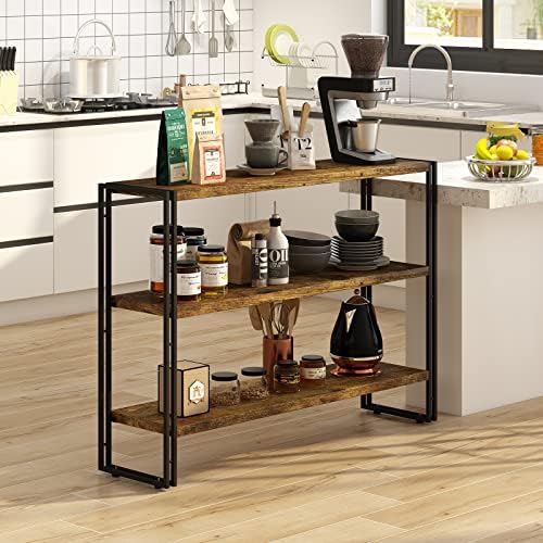 HCHQHS 3-Tier Rustic Wood and Metal Industrial Bookcase - 40in, for Home Offi...