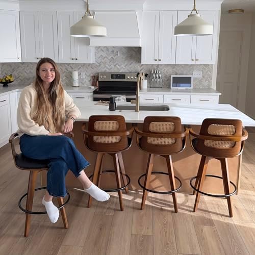 Mid Century Counter Stools, 26.3" Kitchen Island Stools with Curved Back...
