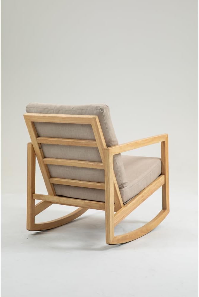 Upholstered Accent Glider Chair,Rubberwood Frame in Natural, Khaki
