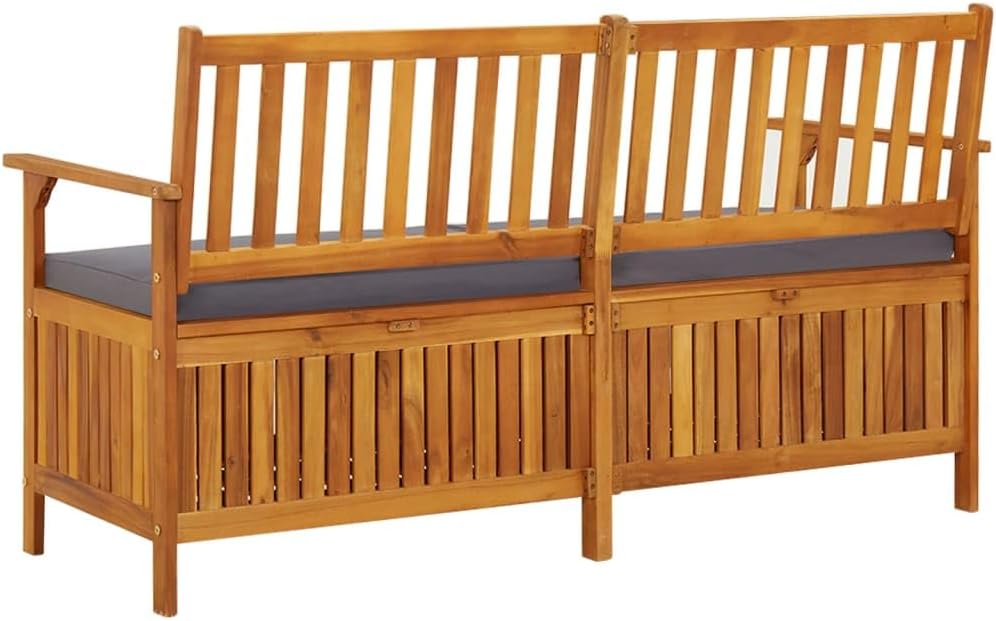 Outdoor Storage Bench with Cushion 58.3 inch Solid Acacia Wood Patio Entryway...