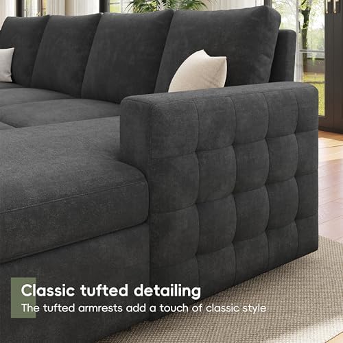 104" Sectional Sleeper Sofa Bed, 7 Seat Pull Out Couch with Storage, Gra...