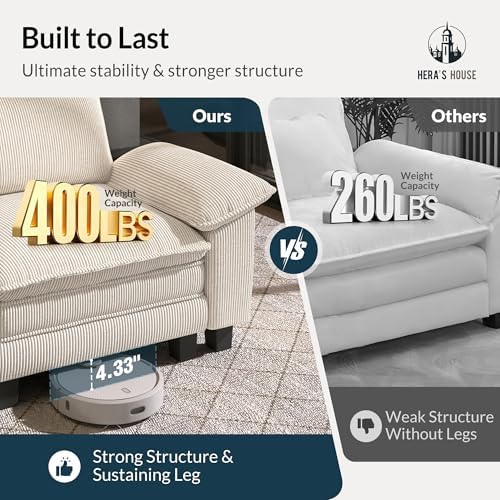 HERA'S HOUSE 3-Seat L Shaped Modular Cloud Couch Sectional Sofa Ottoman