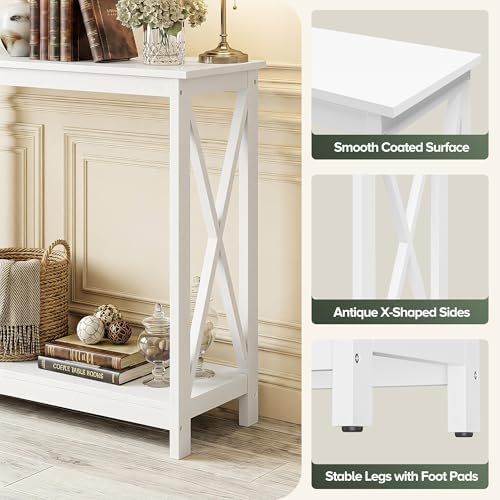 SUPER DEAL Console Table 39.5”, 2-Tier Narrow Sofa Side Table with Storage Sh...