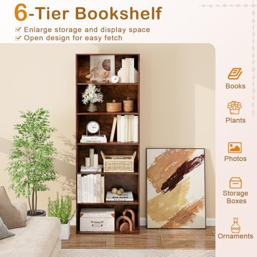 Tangkula 6-Tier Bookcase, 70” Tall Freestanding Bookshelf with 6 Open Shelves...