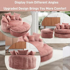 54'' Oversized Round Bean Bag Chaise Lounge Barrel Chair with Movable Ottoman, Fluffy Cloud Couch Boneless Round Sofa Chair for Living Room, Bedroom, Apartment, Pink