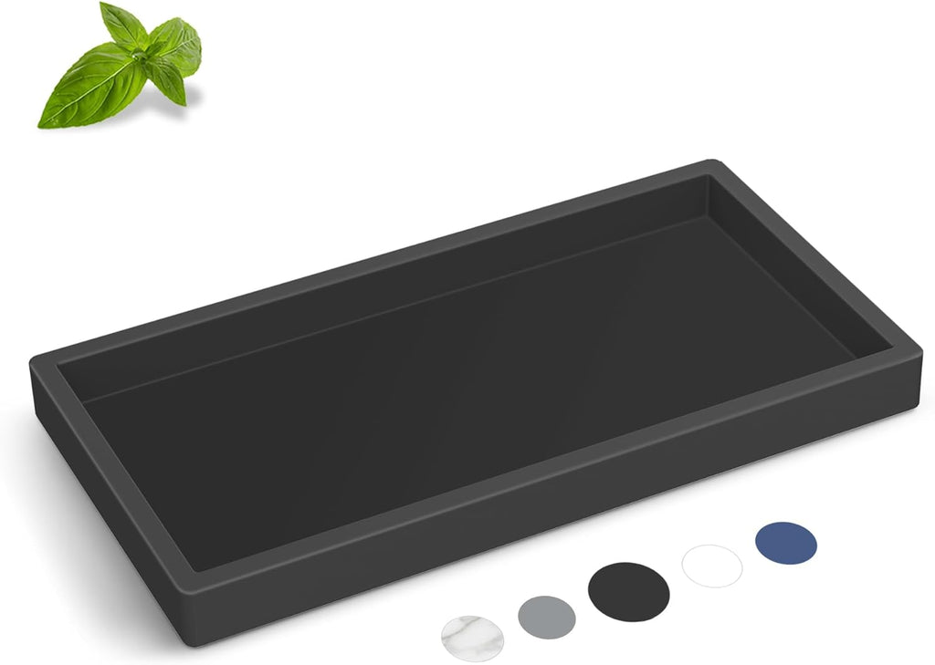 Silicone Bathroom Tray,Shatterproof Small Black Bathroom Tray,High-Grade Silicone Durable Vanity Trays for Bathroom Soap Dispenser Tray Toilet Tank Tray-7.8 * 3.9 in