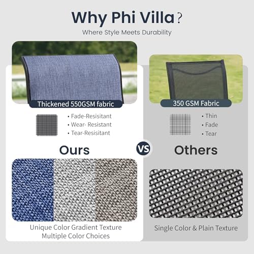 PHI VILLA Patio Dining Set for 4, Round Table & Swivel Mesh Chairs, Blue