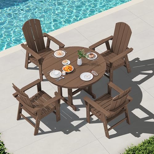 SERWALL 5-Piece Patio Dining Set, 45" Table & 4 Adirondack Chairs, B...