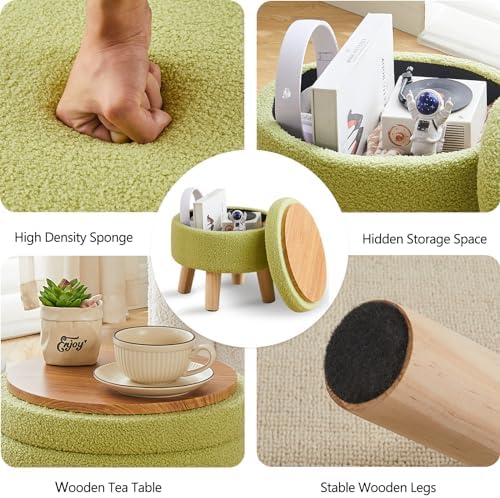 Wimarsbon Storage Ottoman, Modern Round Footrest with Soft Padded Seat, Teddy...
