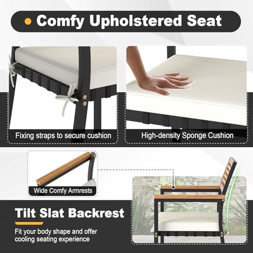 Tangkula 4 Piece Acacia Wood Outdoor Dining Set with 2 Stackable Armchairs