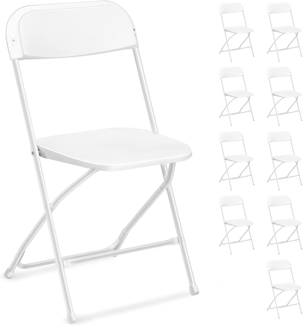 FCH White Folding Chair，Foldable Metal Frame with Solid Plastic Seat, Portabl...