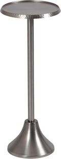 Kate and Laurel Sanzo Modern Pedestal Drink Table; 9 x 9 x 23; Antique Nickel; Decorative End Table with Hammered Tabletop for Use as Small Plant Stand or Living Room Martini Table
