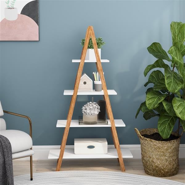 4-Tier A-Frame Ladder Bookshelf, Bamboo Frame & MDF Shelves | Open-Shelf Design, UV-Painted Finish, 22 lbs per Shelf, Easy Assembly, Home or Office Use