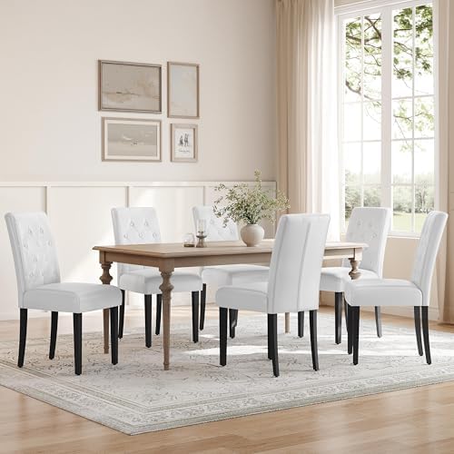 Yaheetech Dining Chairs Set of 6 Button Tufted Kitchen Chairs White