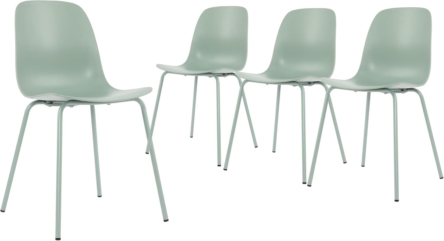 Mid Century Kitchen Chairs Set of 4,Green Plastic Dining Chairs Outdoor Chairs with Metal Legs for Living & Dining Room(4pc,Mint Green)