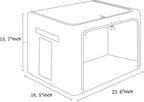 FHSQX Extra Large Clothes Storage Bins Foldable Metal Frame Storage Box Stackable Linen Fabric Box Organizer Set with Carrying Handles and Clear Window -100L (Gray, 23.6x 16.5x 15.7 Inch)