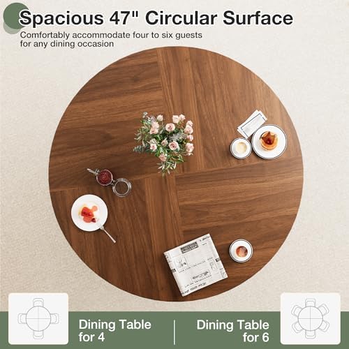 47-Inch Round Dining Table for 4-6, Tambour Door Storage, Walnut