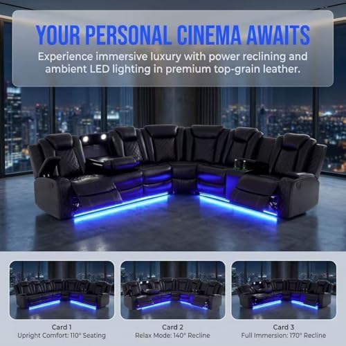 A Ainehome Power Furniture Reclining Sectional Sofa Set, Living Room Power Re...