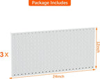 TORACK 3 PCS Metal Pegboard Panels(12x24 inch) for Wall Garage Utility Tools Storage Pegboard for Workbench, Modular Peg Board Tool Organizer Boards(Pack of 3, Grey)
