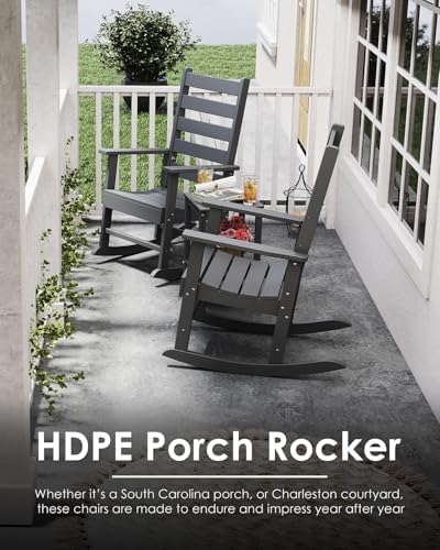 GREENVINES Outdoor Rocking Chairs Set of 2, HDPE Porch Rockers, Grey | Big &a...