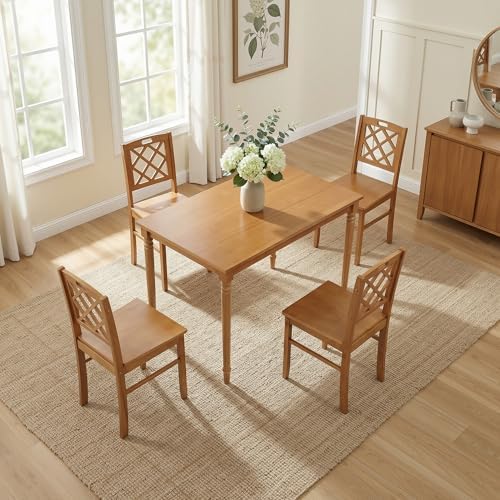 5-Piece Wood Dining Table Set for 4, Farmhouse Rectangular Kitchen Table