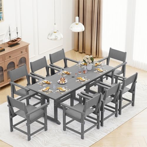 9-Piece HDPE Outdoor Patio Dining Set,Outdoor Table and Chairs,Modern Plastic...