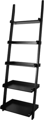 Modern 5 Tier Leaning Wall Ladder Bookshelf, Black, 70 Inches | Storage Rack, Organizer