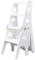 Foldable Wooden Library Ladder Chair with Storage Shelf 3 in 1 Multifunctional Display Ladder White 331lbs Capacity
