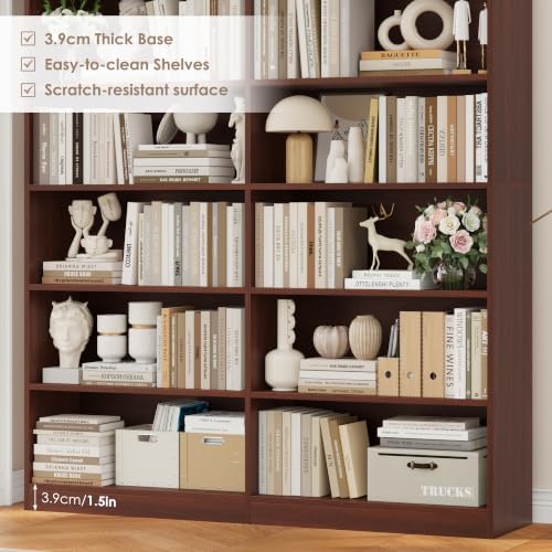 FACBOTALL 83.7" Tall Bookshelf Bookcase, 7-Tier Double Bookshelves, Cherry